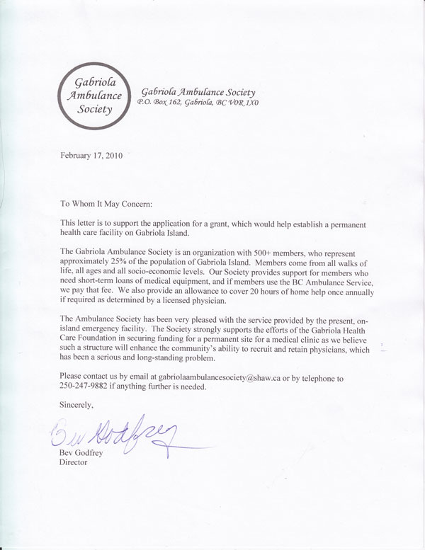 Letter from Ambulance Society
